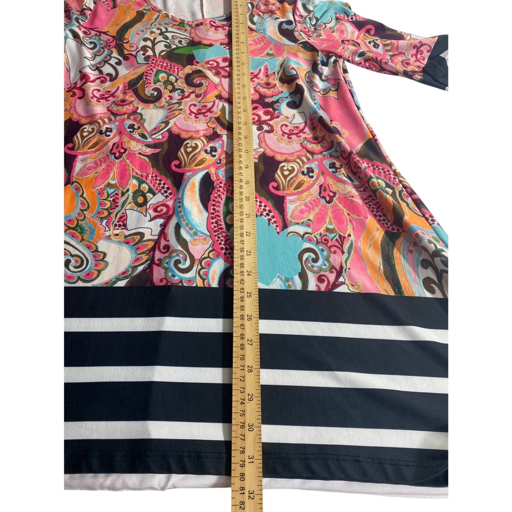 Mely New York Tunic Top Women Medium Multi Color Excellent Paisley Striped 3/4 - Picture 3 of 11